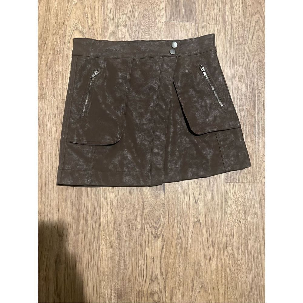 21 Saints PU Brown Faux Leather Skirt With Pockets Size Large
